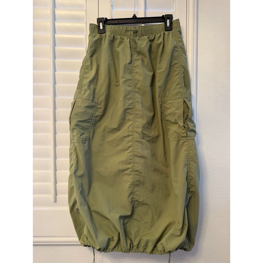 Gorpcore Love Tree y2k Cargo Maxi Skirt Large L Olive Green Parachute Drawstring
